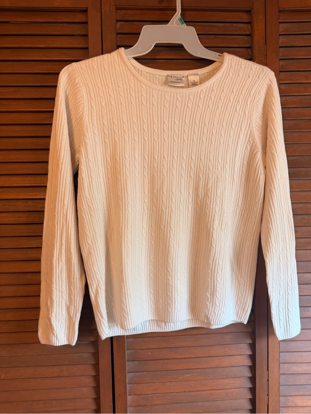 Kim Rogers Cream Cable-Textured Crewneck Sweater